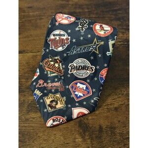 VINTAGE MLB STARS LOGO TIE SURREY 1995 BASEBALL TEAMS NOVELTY EUC